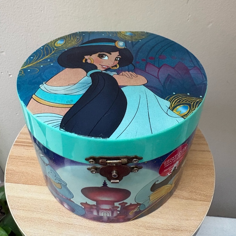 Disney Princess Jasmine Round Jewelry Box Teal Blue Black Gold